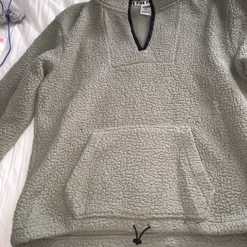 army green fuzzy PINK zip up////read description